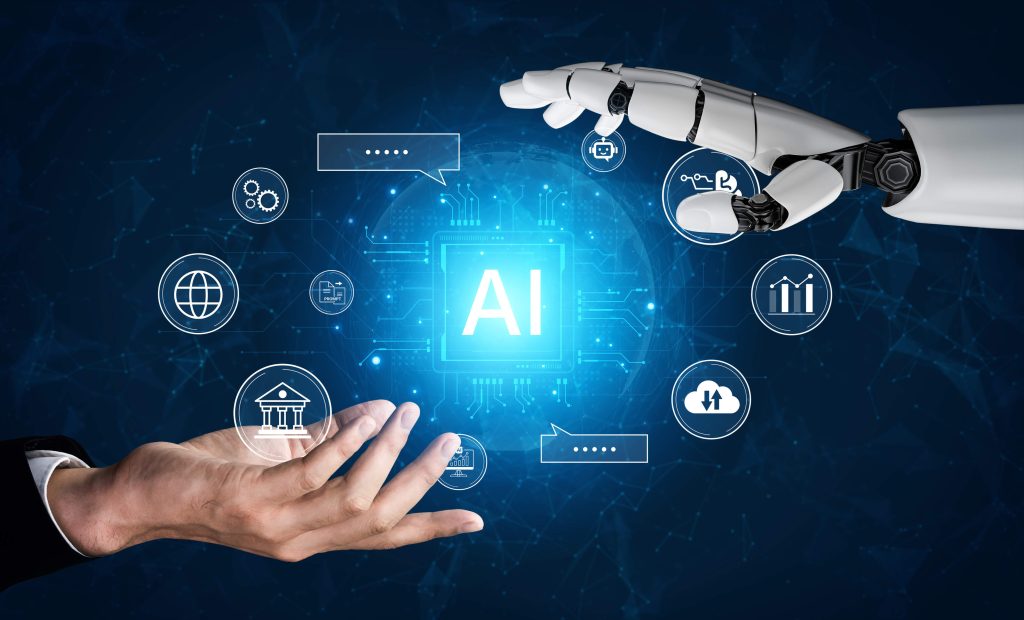 Alvo Digital AI-powered content production system visualising data flow, platform intelligence, marketing insights and connected digital network technology.